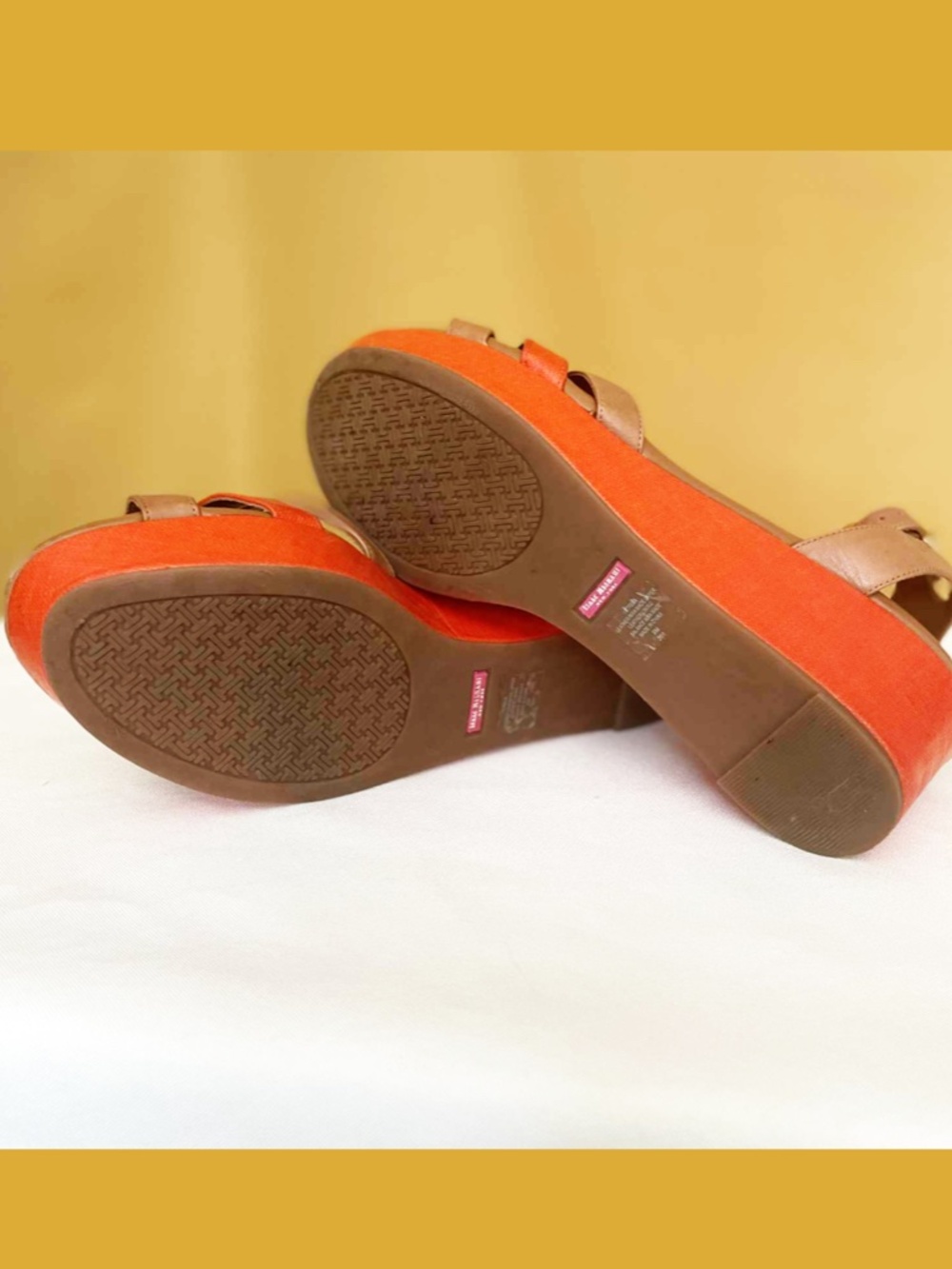Isaac Mizrahi Colorblock Wedge Sandals 9 Brown Orange Ankle Strap Platform - Picture 5 of 6